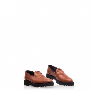 Loafersy Telfar Logo Brązowe | PLNB3013