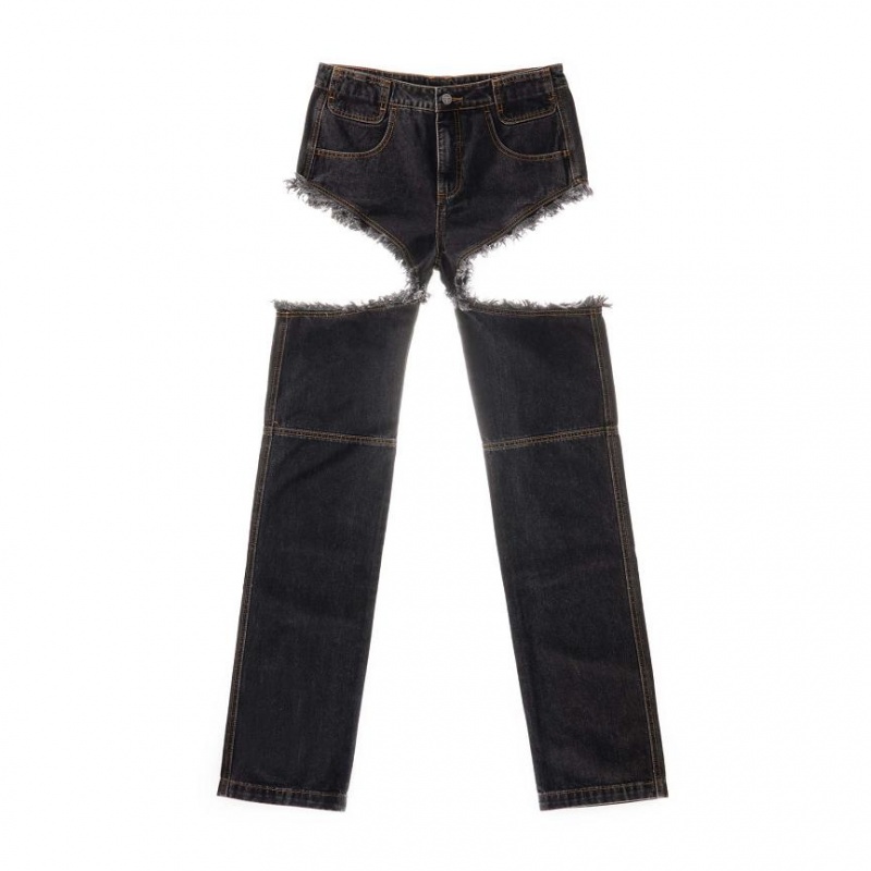 Jeansy Telfar Thigh-Hole Denim Czarne | PLRW3416