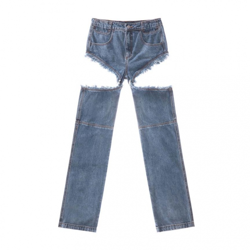 Jeansy Telfar Thigh-Hole Denim Niebieskie | PLEX3417