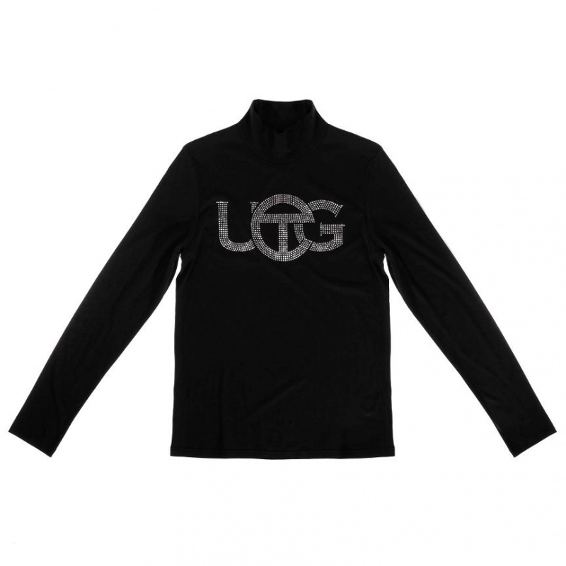 Koszulki Telfar x UGG Crystal Logo Mockneck Czarne | PLIS3288