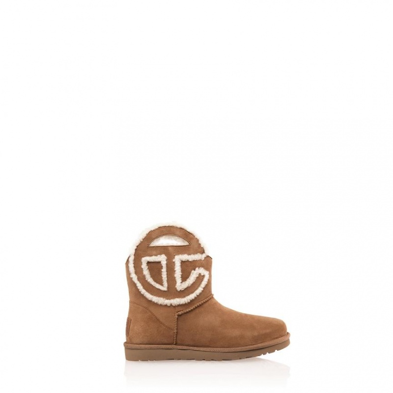 Kozaki Telfar x UGG Logo Mini Brązowe | PLKI3020