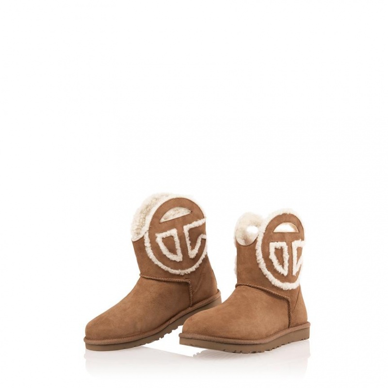 Kozaki Telfar x UGG Logo Mini Brązowe | PLKI3020