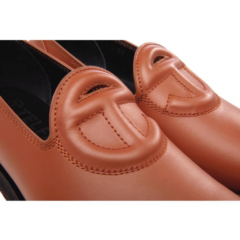 Loafersy Telfar Logo Brązowe | PLNB3013